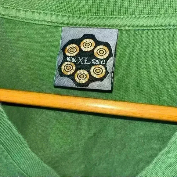 Blac Label Mens Size XLarge Gun Metal Shirt Green Long Sleeve Black Lettering - Picture 4 of 12